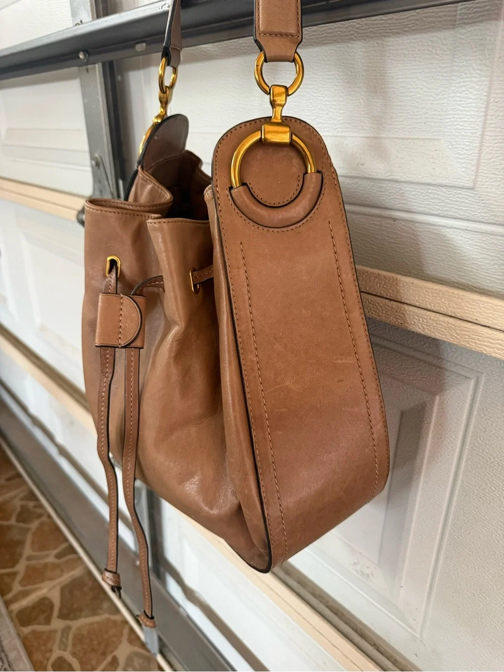Frye Brown Leather Drawstring Hobo Bag